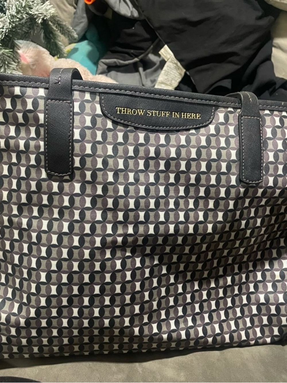 Coach Navy and Cream Geometric 'Throw Stuff In Here' Tote